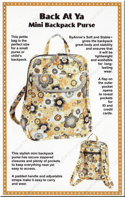 Back At Ya Mini Backpack Purse sewing pattern from Annie Unrein