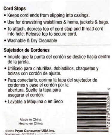 Dritz 468-1 Cord Stops for Drawstrings on Garment and Bags Black 2-Count 