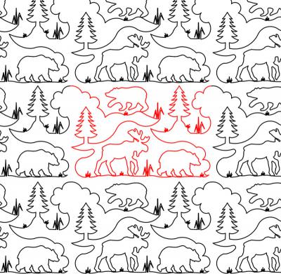Bear, Moose, and Pines 1 DIGITAL Longarm Quilting Pantograph Design by Deb Geissler