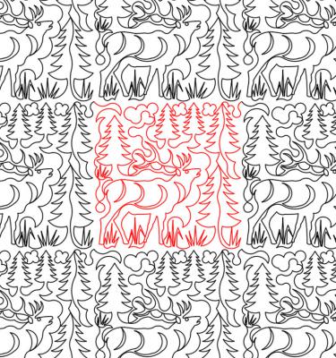 Elk and Pines 1 DIGITAL Longarm Quilting Pantograph Design by Deb Geissler