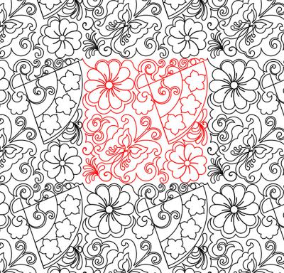 Fans and Flowers 1 DIGITAL Longarm Quilting Pantograph Design by Deb Geissler