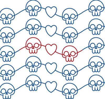 Skulls and Hearts DIGITAL Longarm Quilting Pantograph Design by Melissa Kelley
