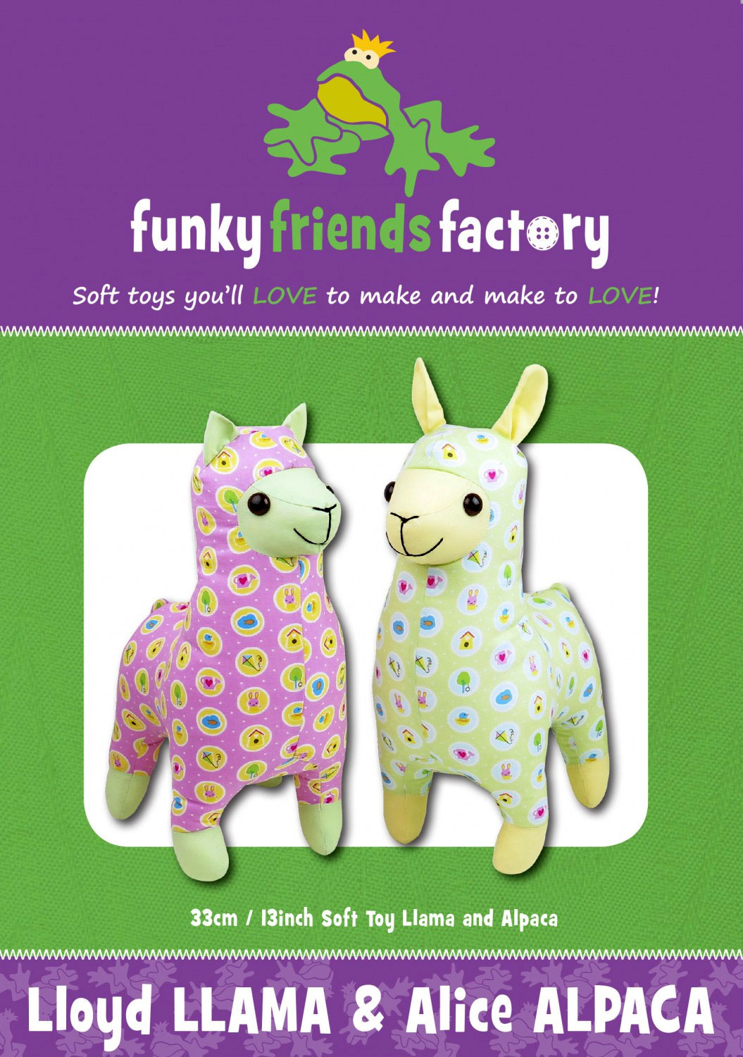 Lloyd-Llama-and-Alice-Alpaca-sewing-pattern-Funky-Friends-Factory-front