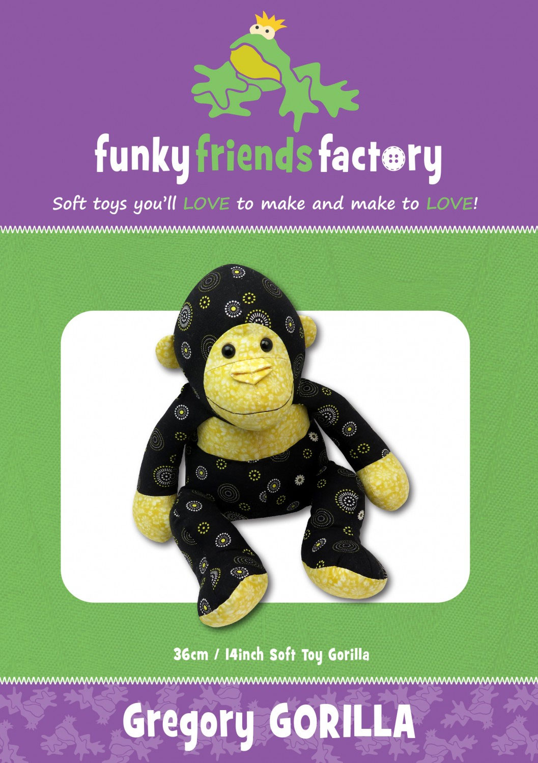 Gregory-Gorilla-soft-toy-sewing-pattern-Funky-Friends-Factory-front