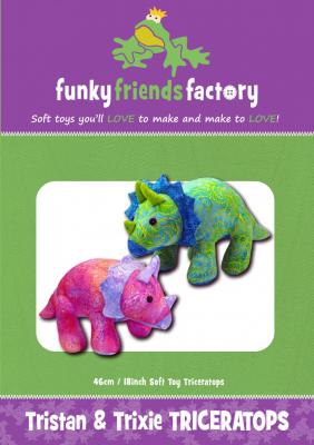 Trixie and Tristan Triceratops soft toy sewing pattern Funky Friends Factory