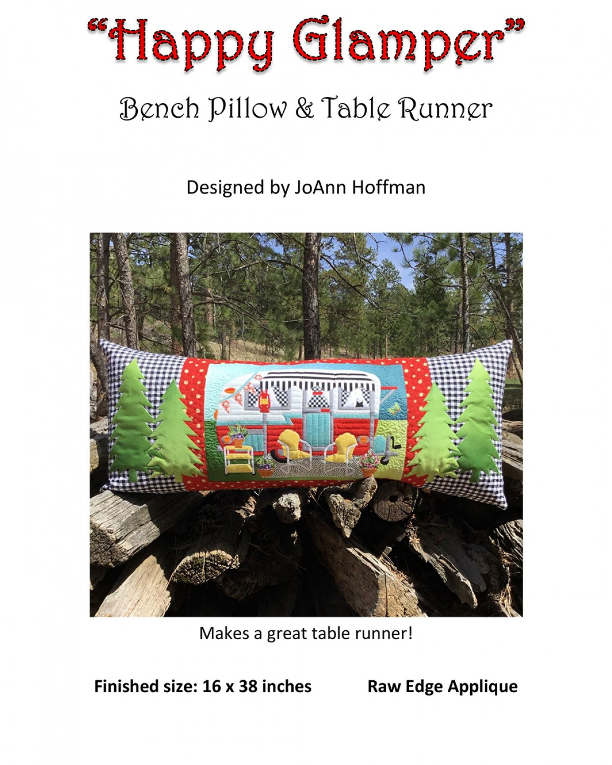 Happy-Glamper-pillow-tablerunner-sewing-pattern-JoAnn-Hoffman-Designs-front