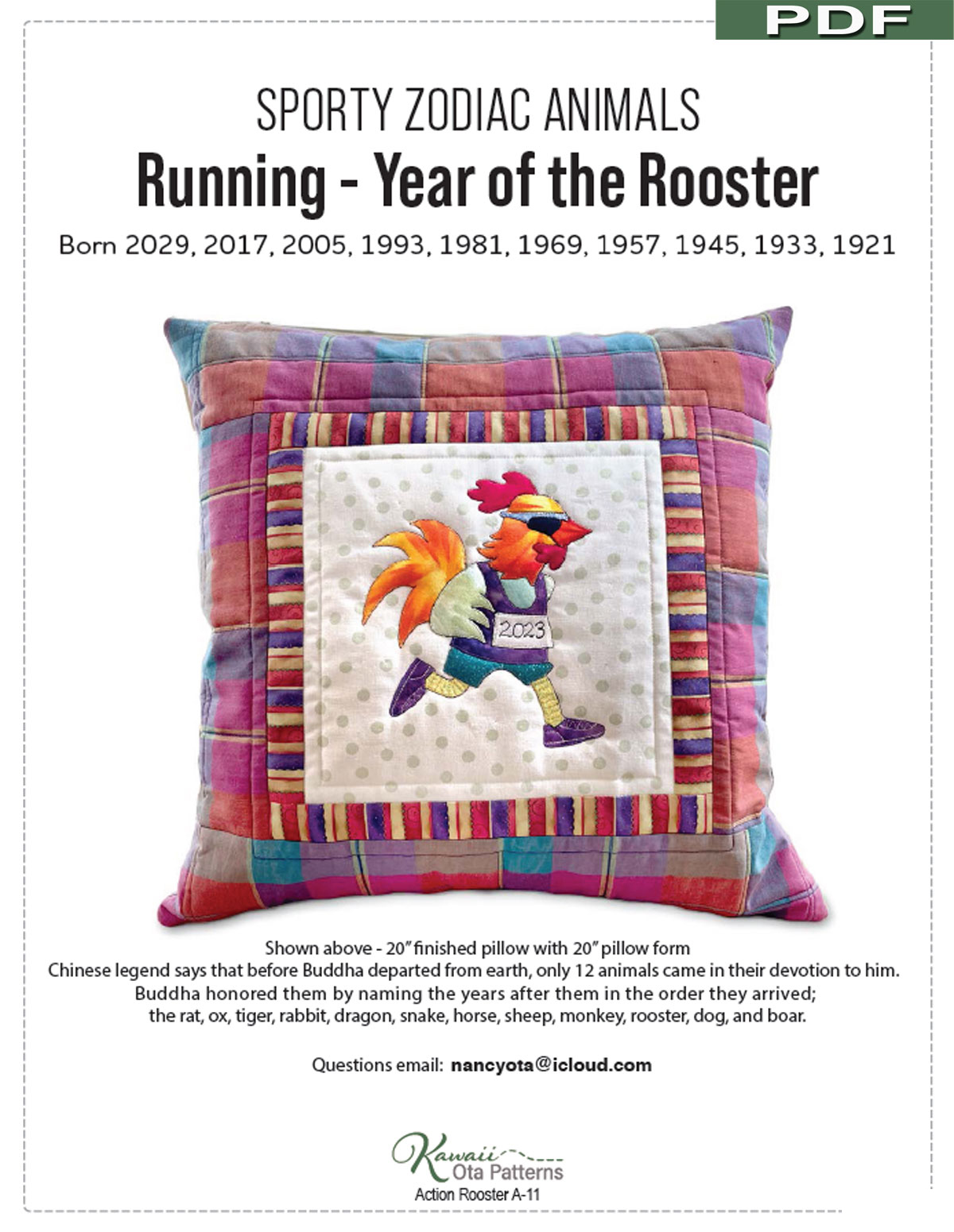 Running-Year-of-The-Rooster-digital-sewing-pattern-Kawaii-Ota-front