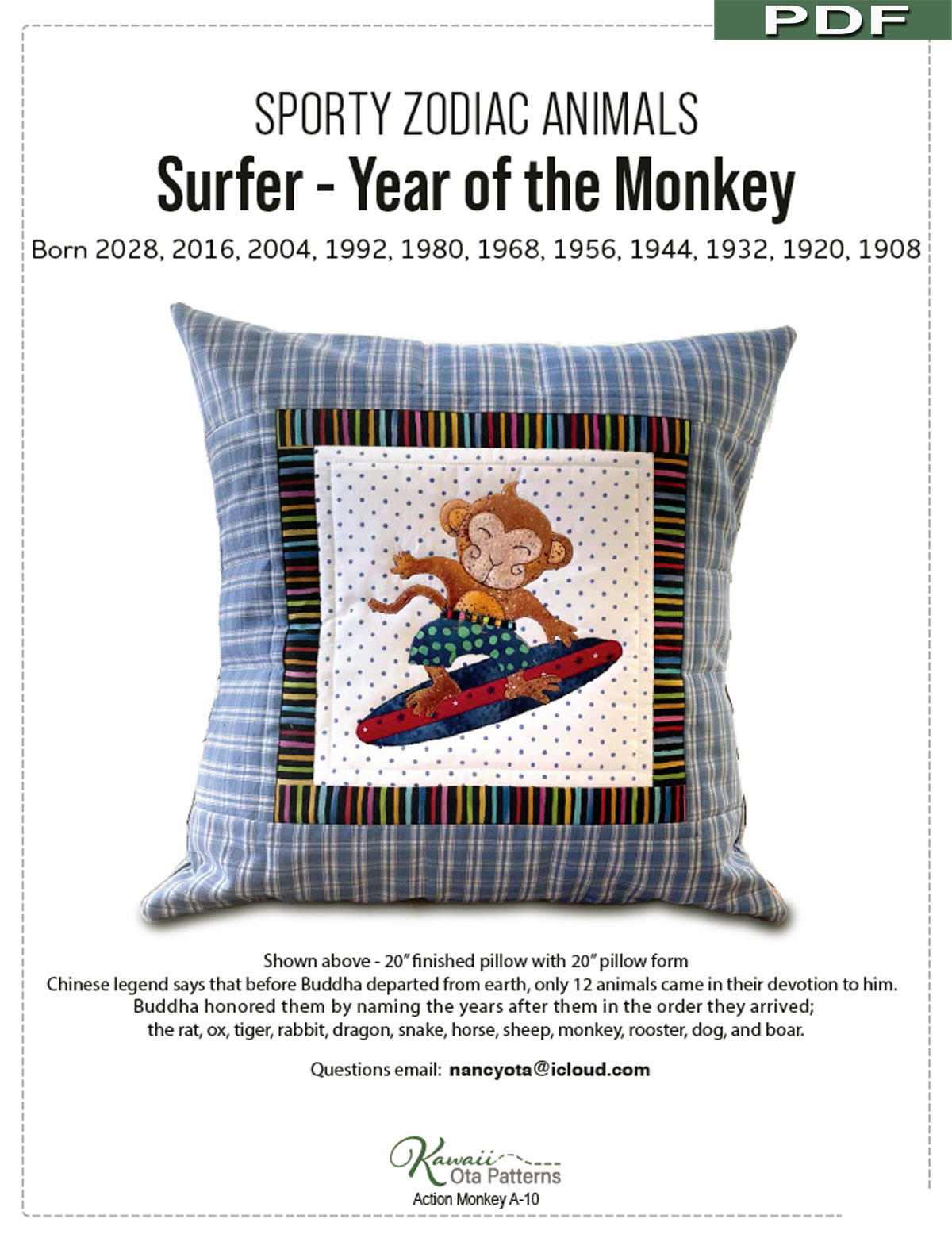 Surfer-Year-of-The-Monkey-digital-sewing-pattern-Kawaii-Ota-front