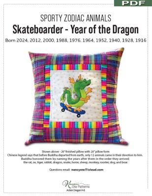 Digital Download - Skateboarder Year of the Dragon PDF sewing pattern from Kawaii Ota