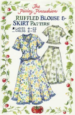 Ladies Ruffled Blouse & Skirt sewing pattern from Paisley Pincushion