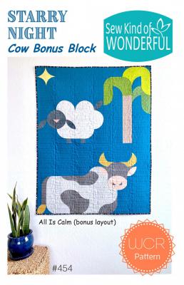 INVENTORY REDUCTION - Starry Night Cow Bonus Block quilt sewing pattern from Sew Kind of Wonderful