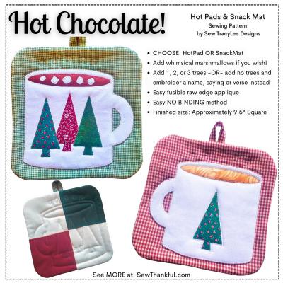 JINGLE BELL SPECIAL (limited time) Digital Download - Hot Chocolate! HotPads & SnackMats PDF sewing pattern from Sew TracyLee Designs