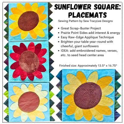SPOTLIGHT SPECIAL - Digital Download - Sunflower Square: Placemats PDF sewing pattern from Sew TracyLee Designs