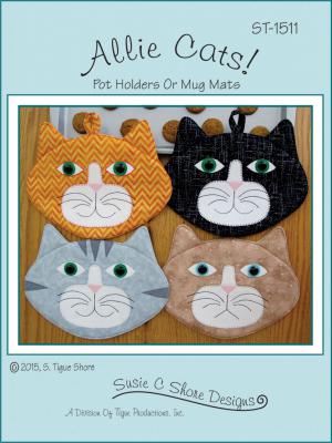 CYBER MONDAY (while supplies last) - Allie Cats! Pot Holders or Mug Mats sewing pattern by Susie C. Shore Designs