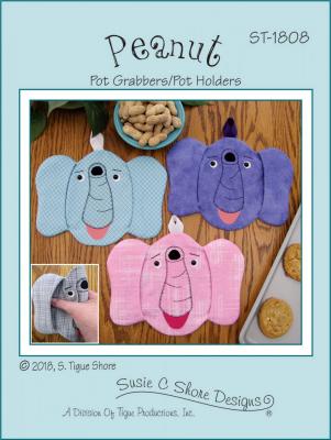 INVENTORY REDUCTION...Peanut the elephant pot grabbers/pot holders sewing pattern by Susie C. Shore Designs