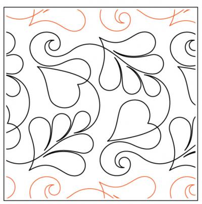 Hearts and Plumes PAPER longarm quilting pantograph design by Willow Leaf Designs